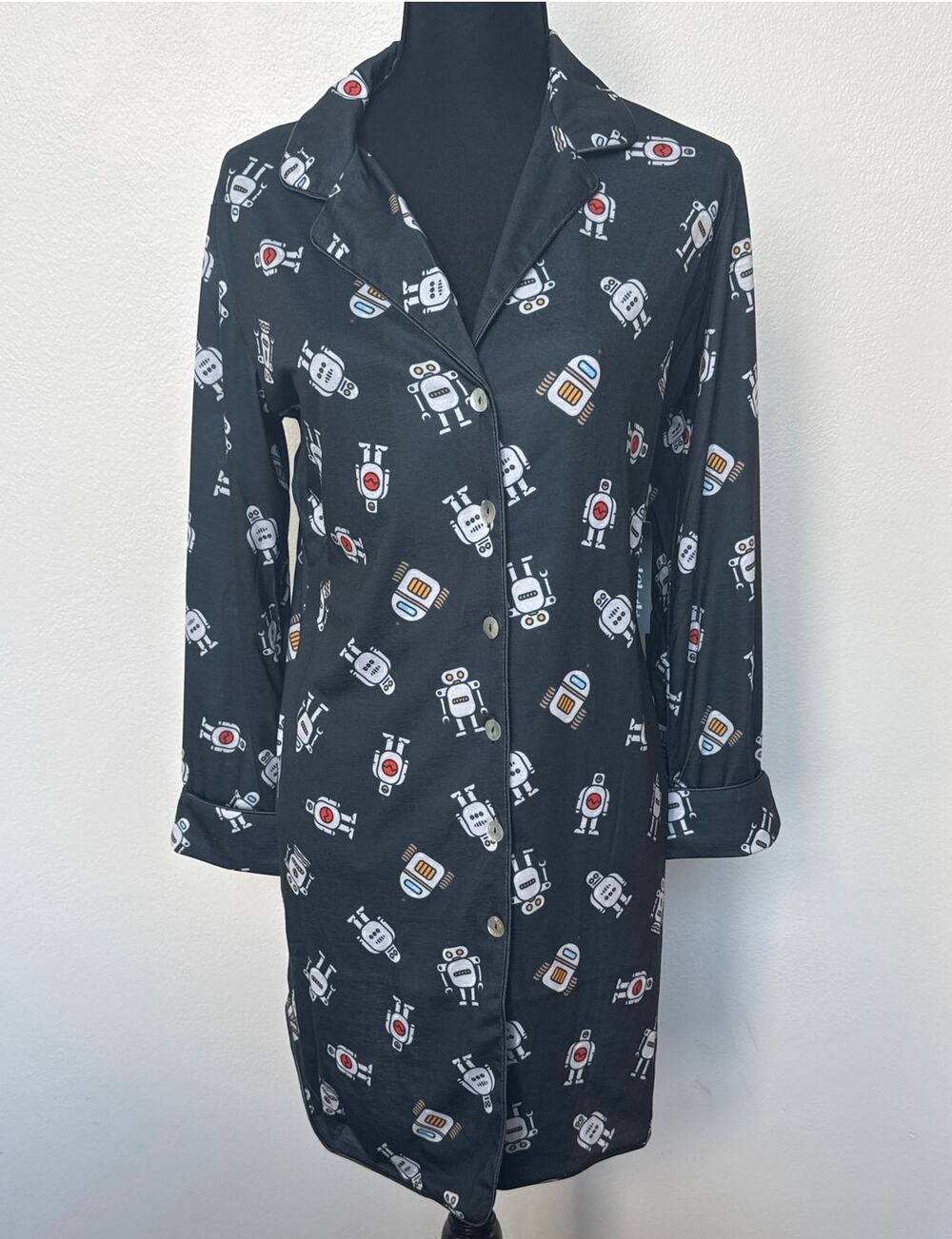 ModCloth Robot Breakfast For Dinner Sleep Shirt Navy Blue Women S NWT